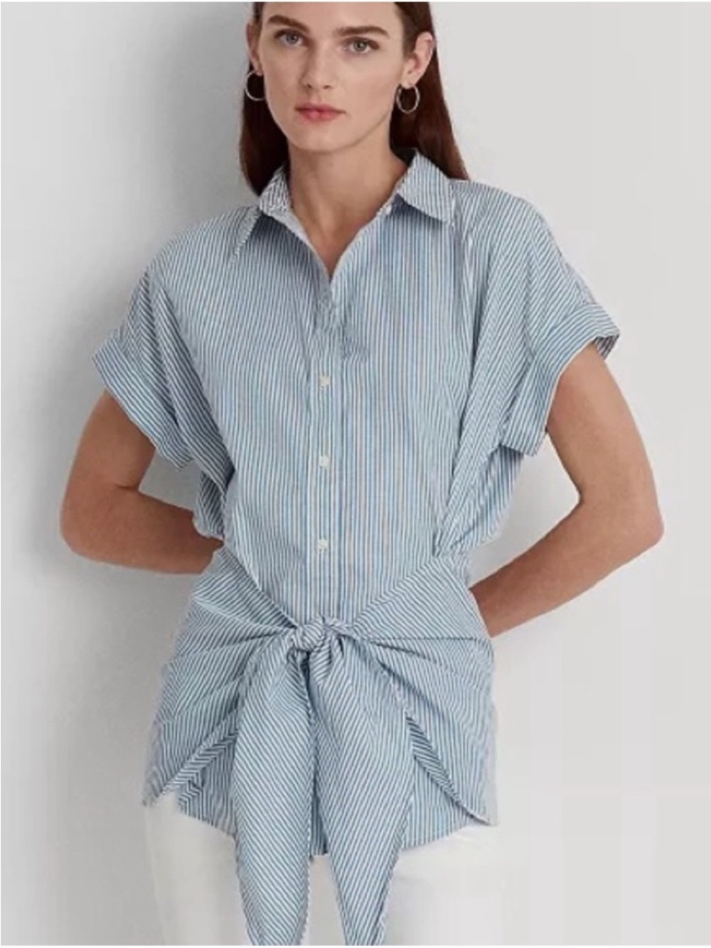 Lauren by Ralph Lauren Light Blue Striped Tie-Front Shirt - Women
